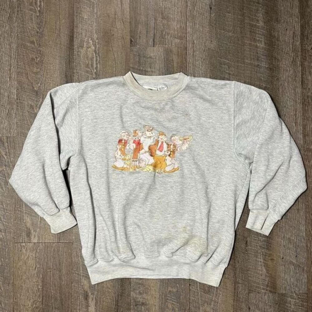 Vintage 90s Popeye The Sailor Man Cartoon Crewneck Sweatshirt Embroidered Large